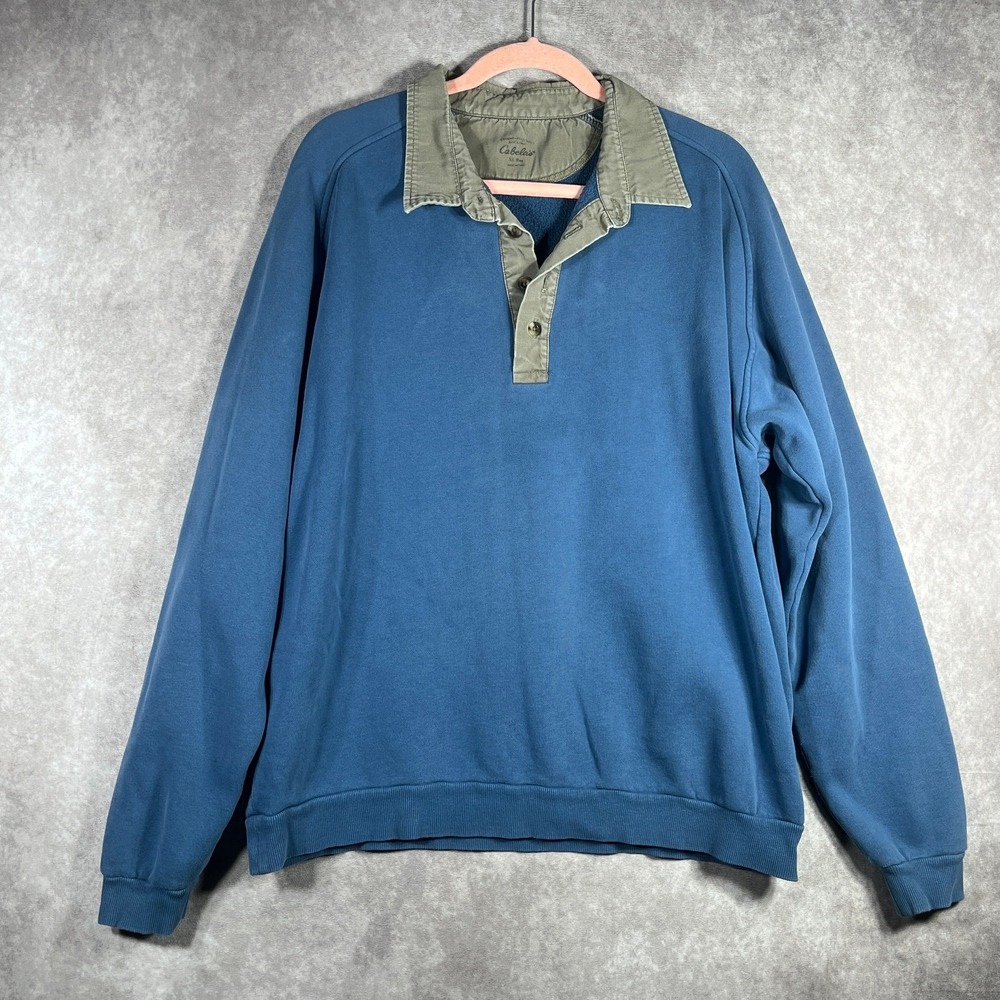 Cabela's Polo Shirt Mens Size XL Blue Fleece Long Sleeve Outdoor Thick‎ Outdoors